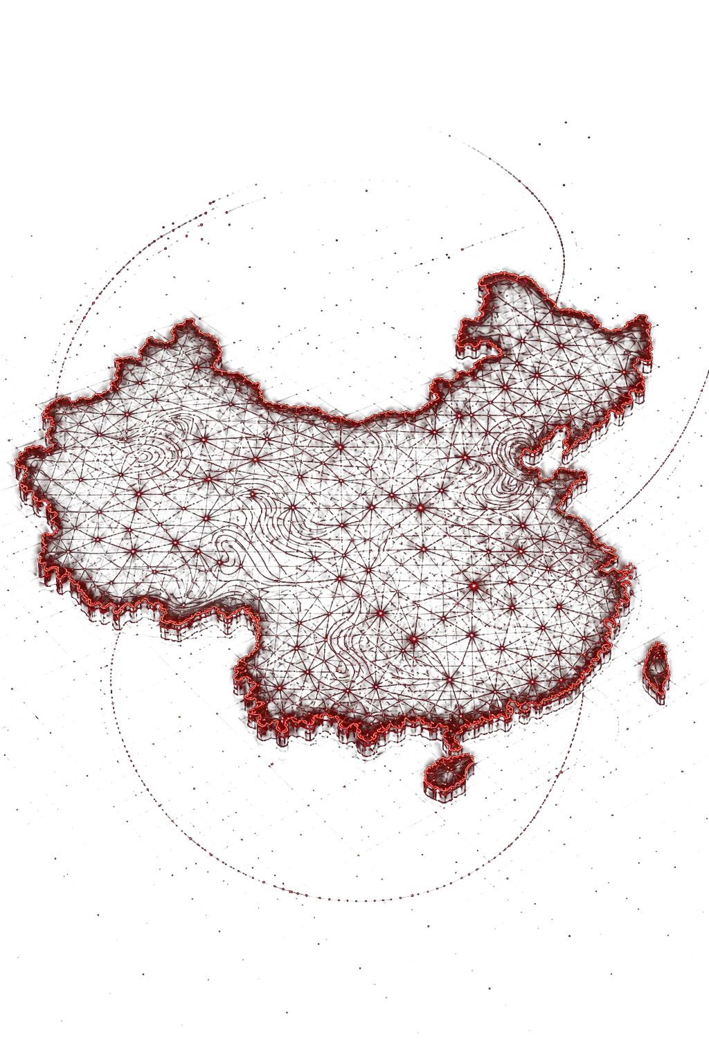 Mapa holográfico da China sendo desenhado por uma varredura digital